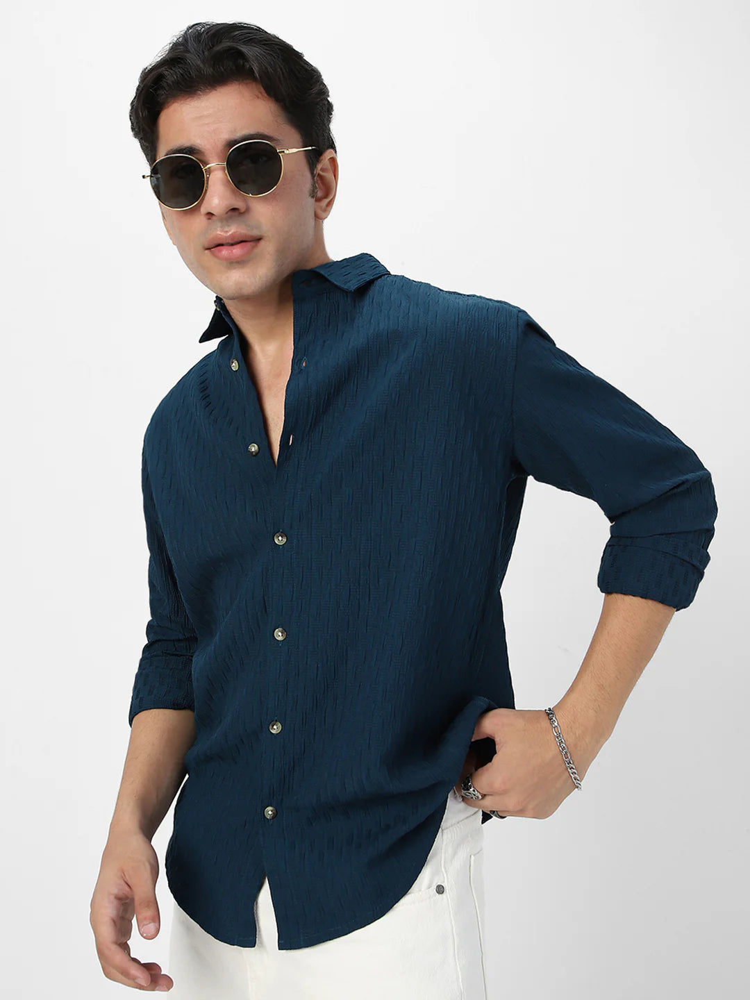EFFI CART #5533 Men's Blue Cotton Full Sleeve